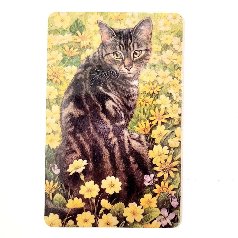 Vintage 90s Lesley Ivory Cats Card Bookmark- Octopussy Flowers 1990 Antioch W211